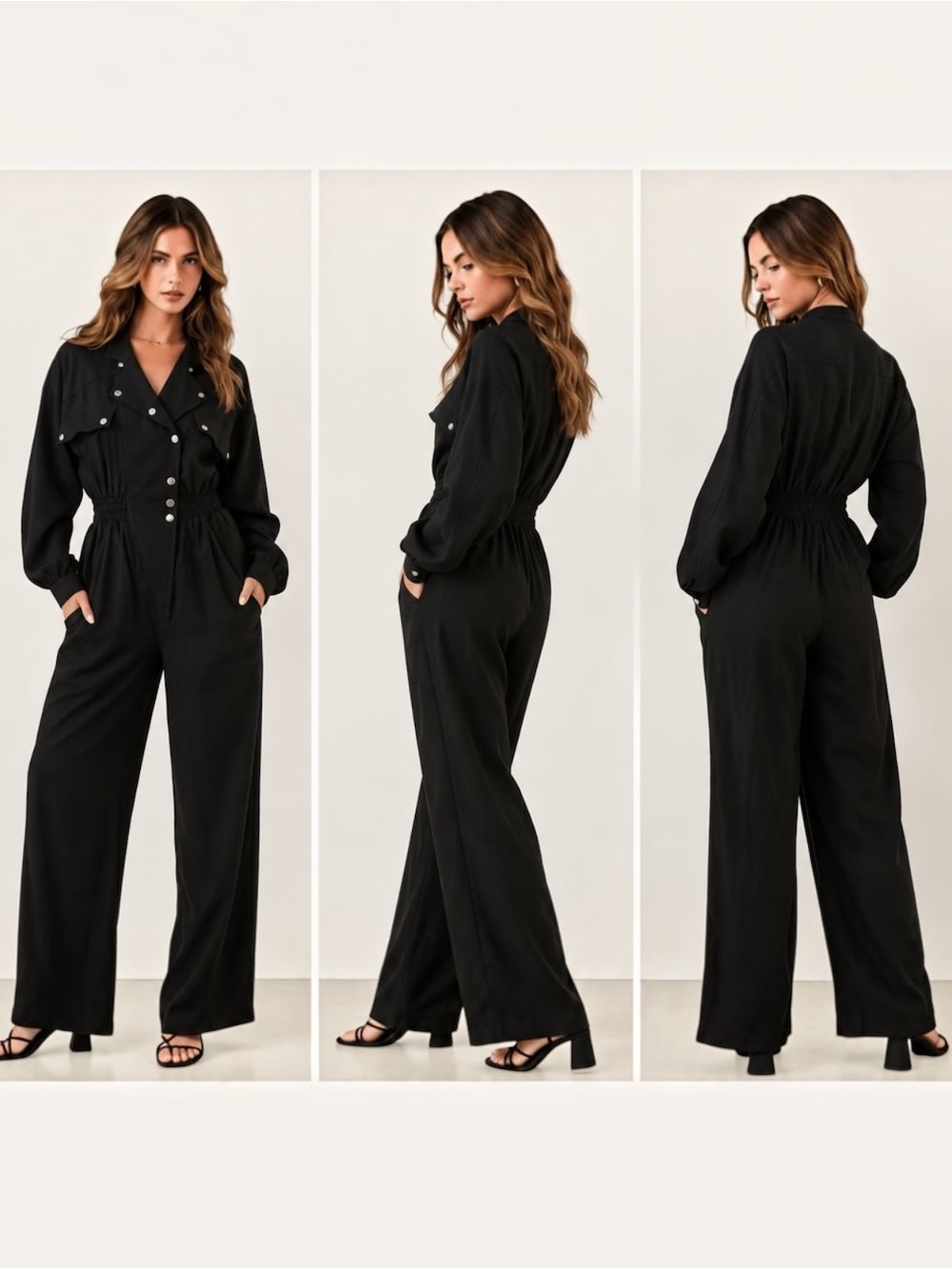 FOREVER 21 BLACK LINEN BLEND WIDE LEG JUMPSUIT– Size Small – NWOT